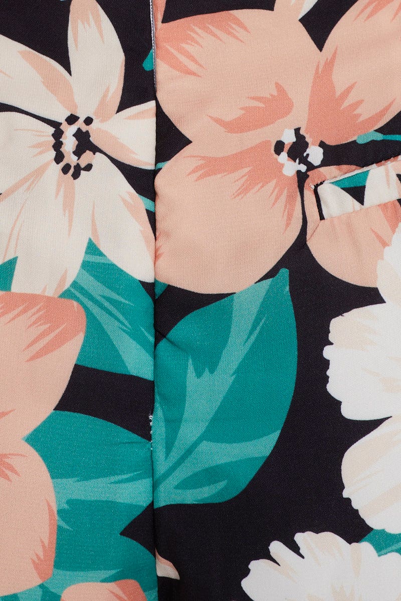DESIGNER WOVEN TOP Print Designer Peach Floral Deep V Crop Top for Women by Ally