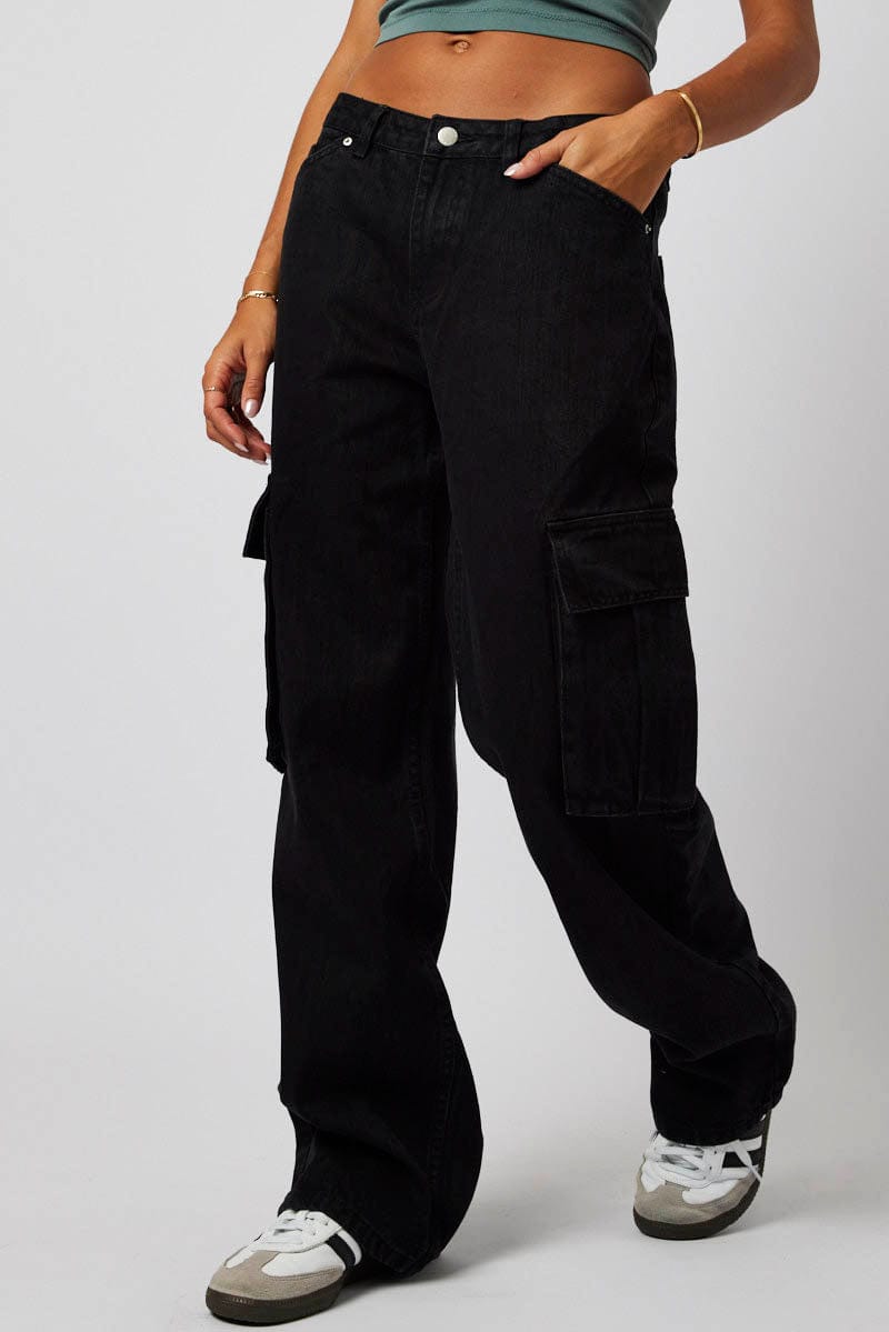 Black Cargo Jean Mid Rise for Ally Fashion