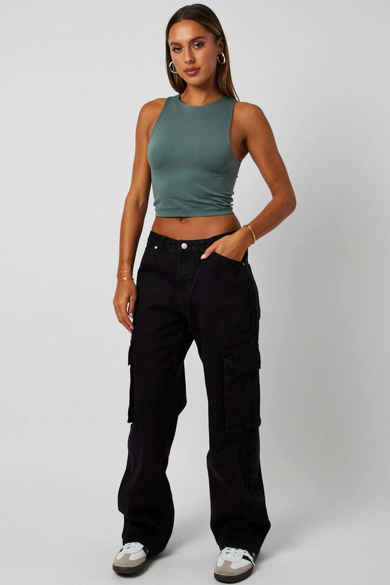 Black Cargo Jean Mid Rise for Ally Fashion