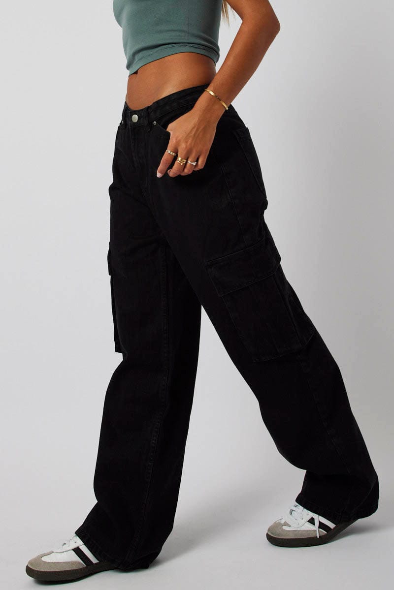 Black Cargo Jean Mid Rise for Ally Fashion