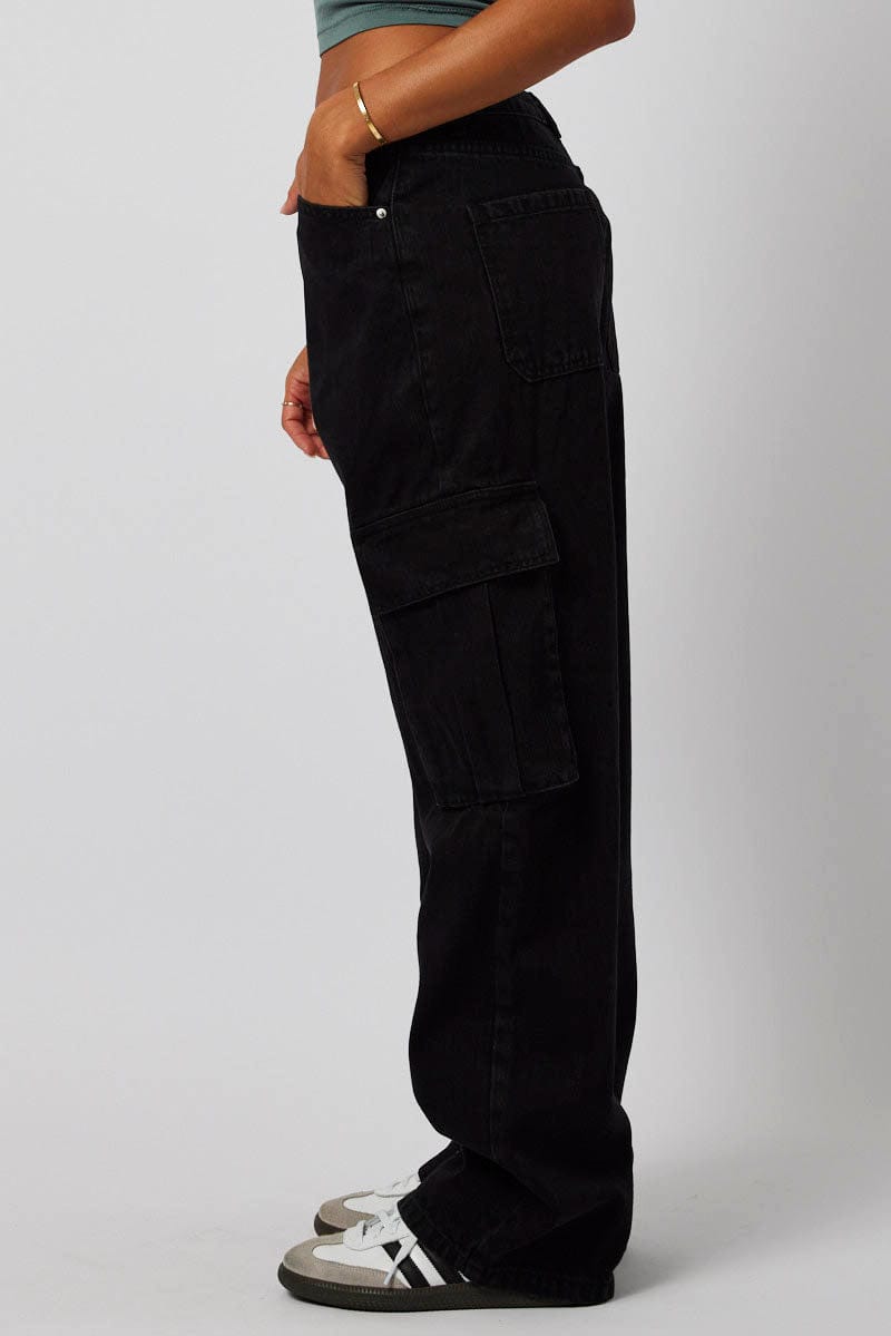 Black Cargo Jean Mid Rise for Ally Fashion