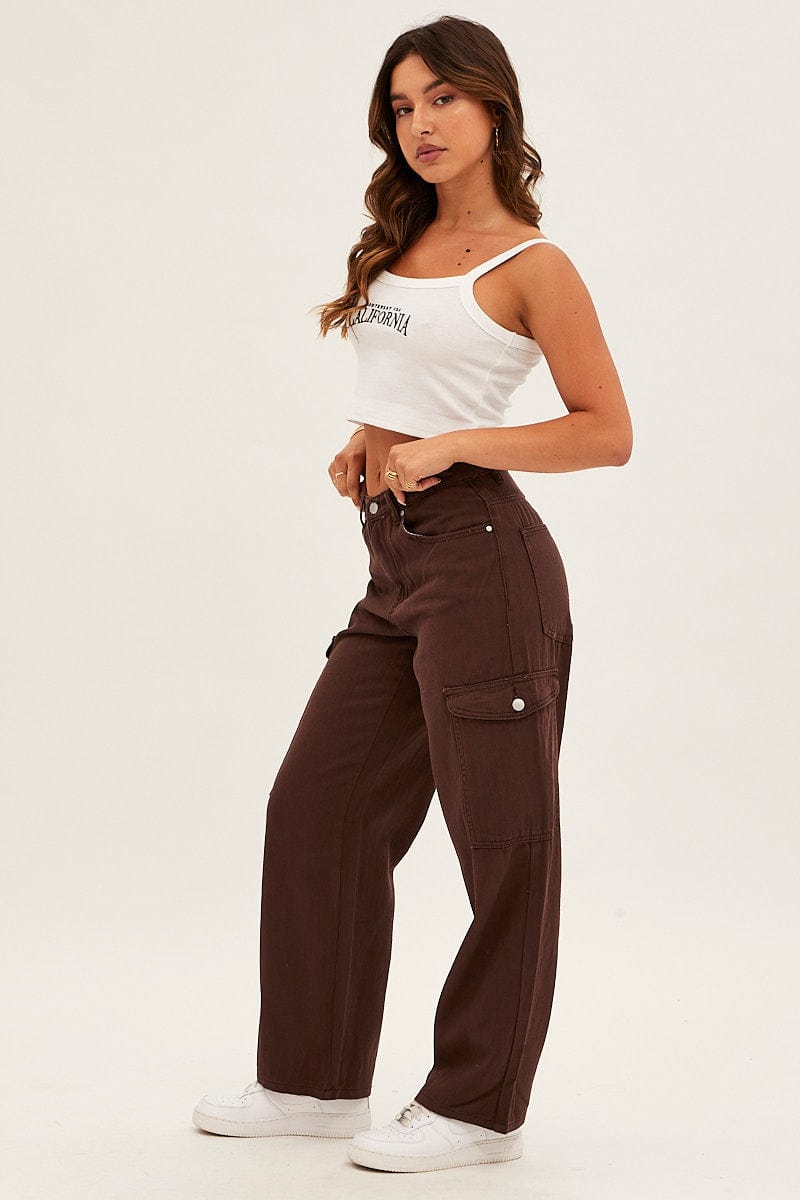 Brown Cargo Jeans High Rise Denim for Ally Fashion