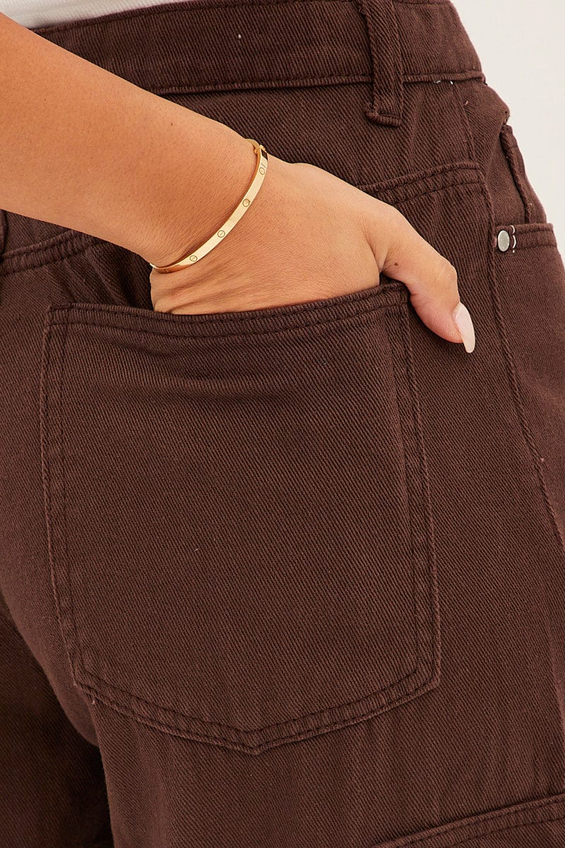 Brown Cargo Jeans High Rise Denim for Ally Fashion
