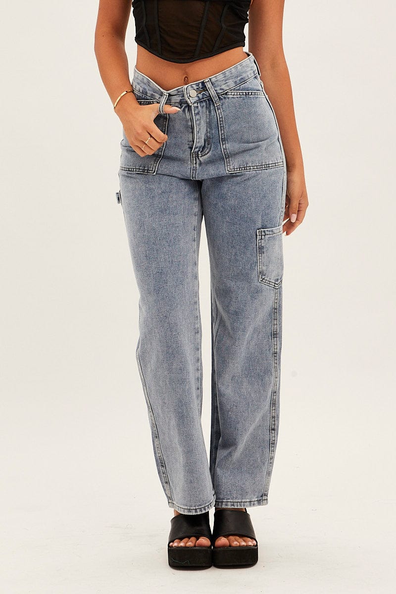 Blue Carpenter Cargo Pocket Jeans | Ally Fashion