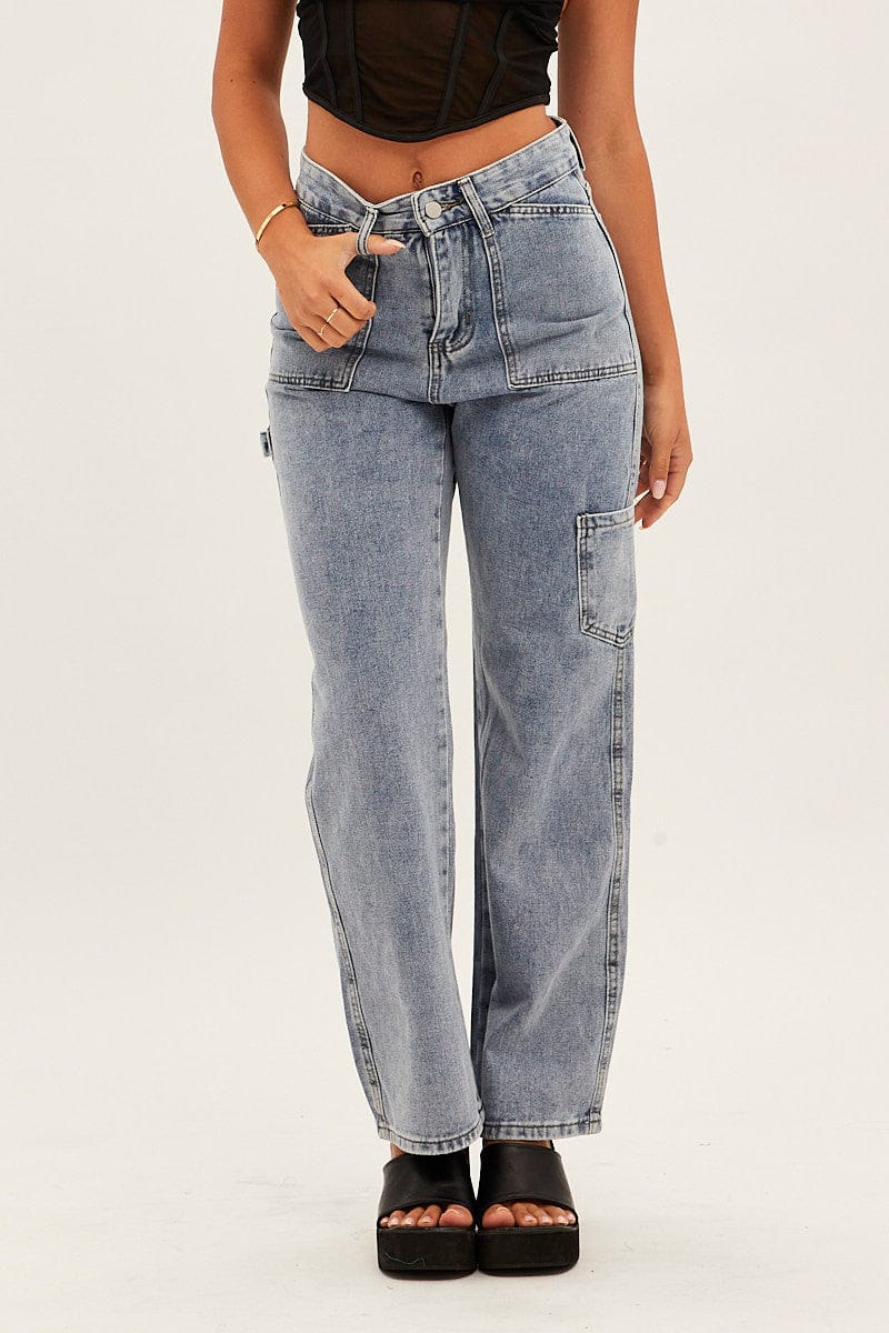 Blue Carpenter Cargo Pocket Jeans for Ally Fashion