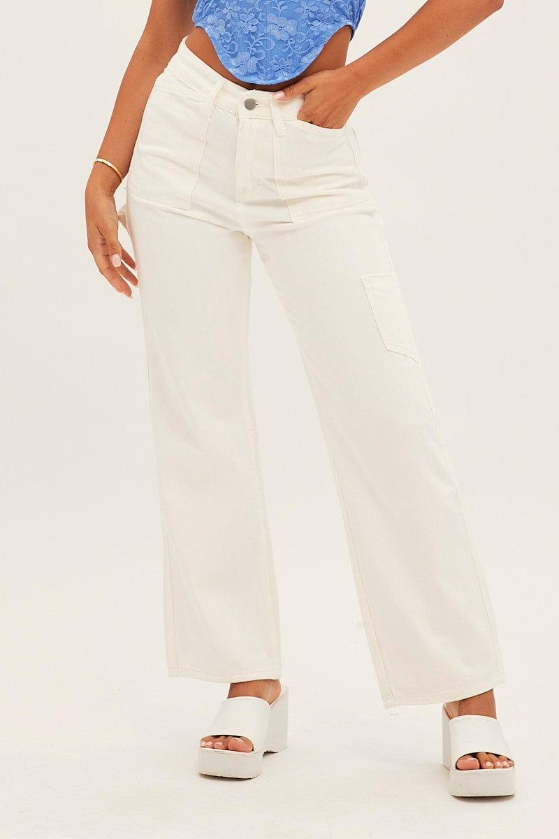 White Carpenter Cargo Pocket Jeans for Ally Fashion