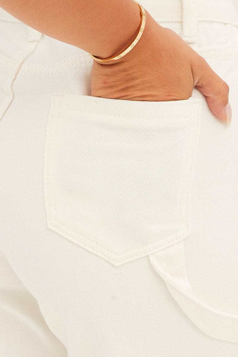 White Carpenter Cargo Pocket Jeans for Ally Fashion