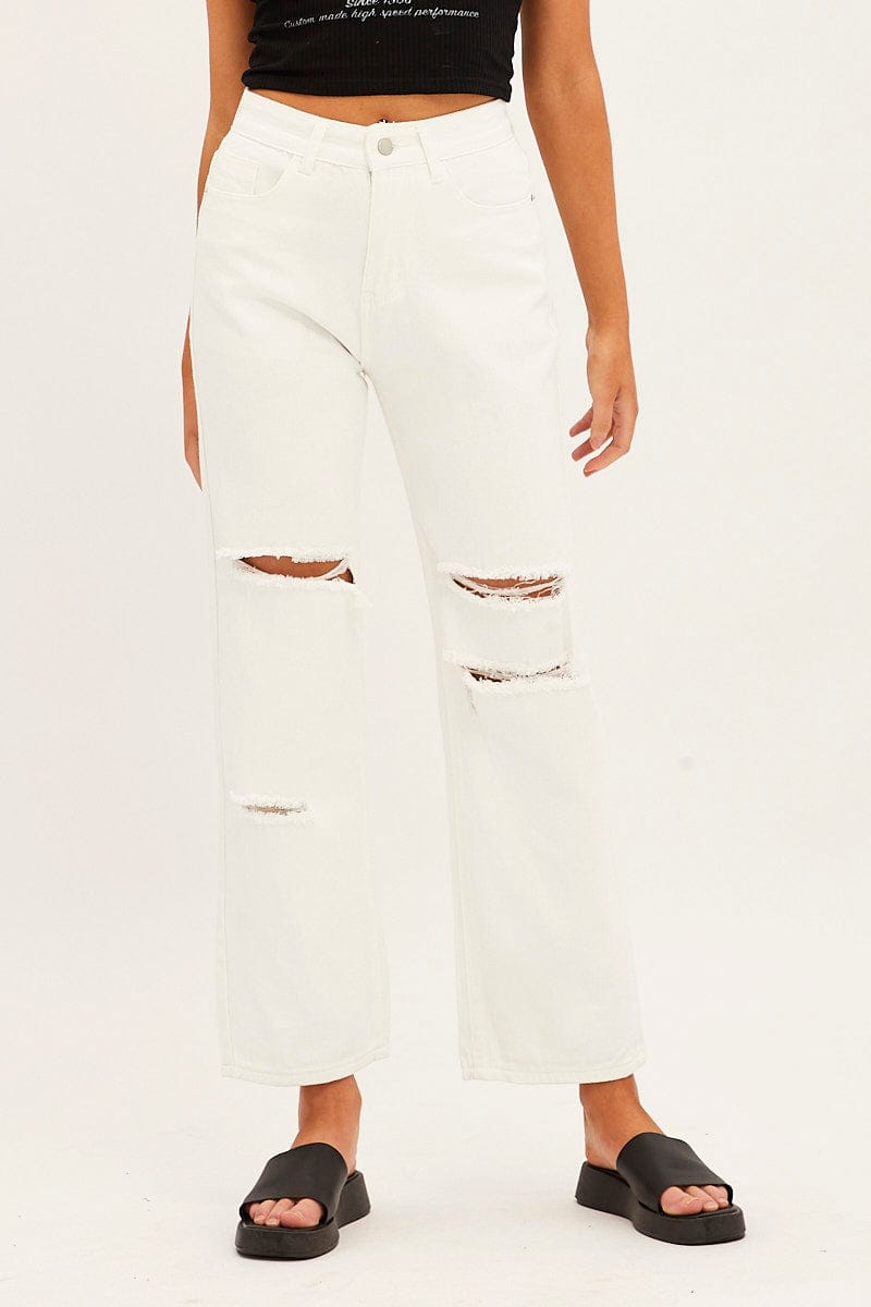 White Boyfriend Denim Jeans for Ally Fashion