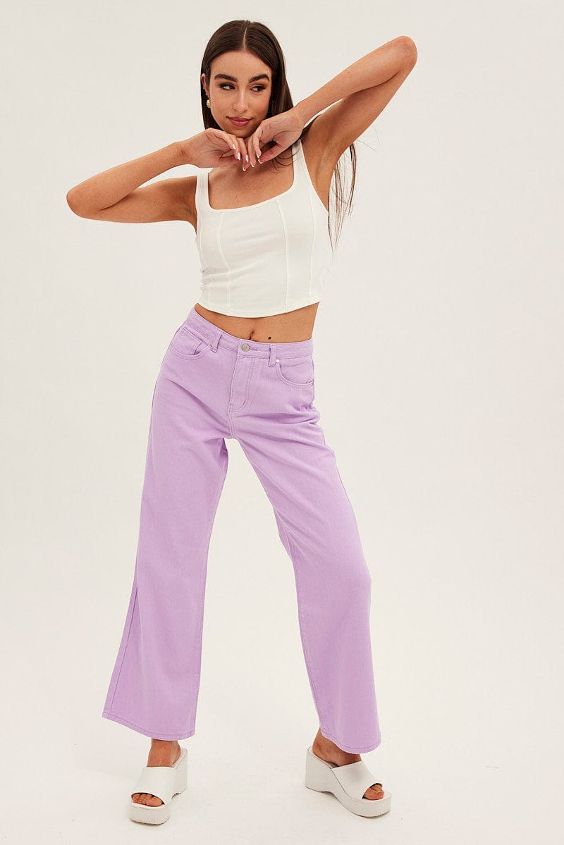 Purple Denim Jeans High Rise Wide Leg | Ally Fashion