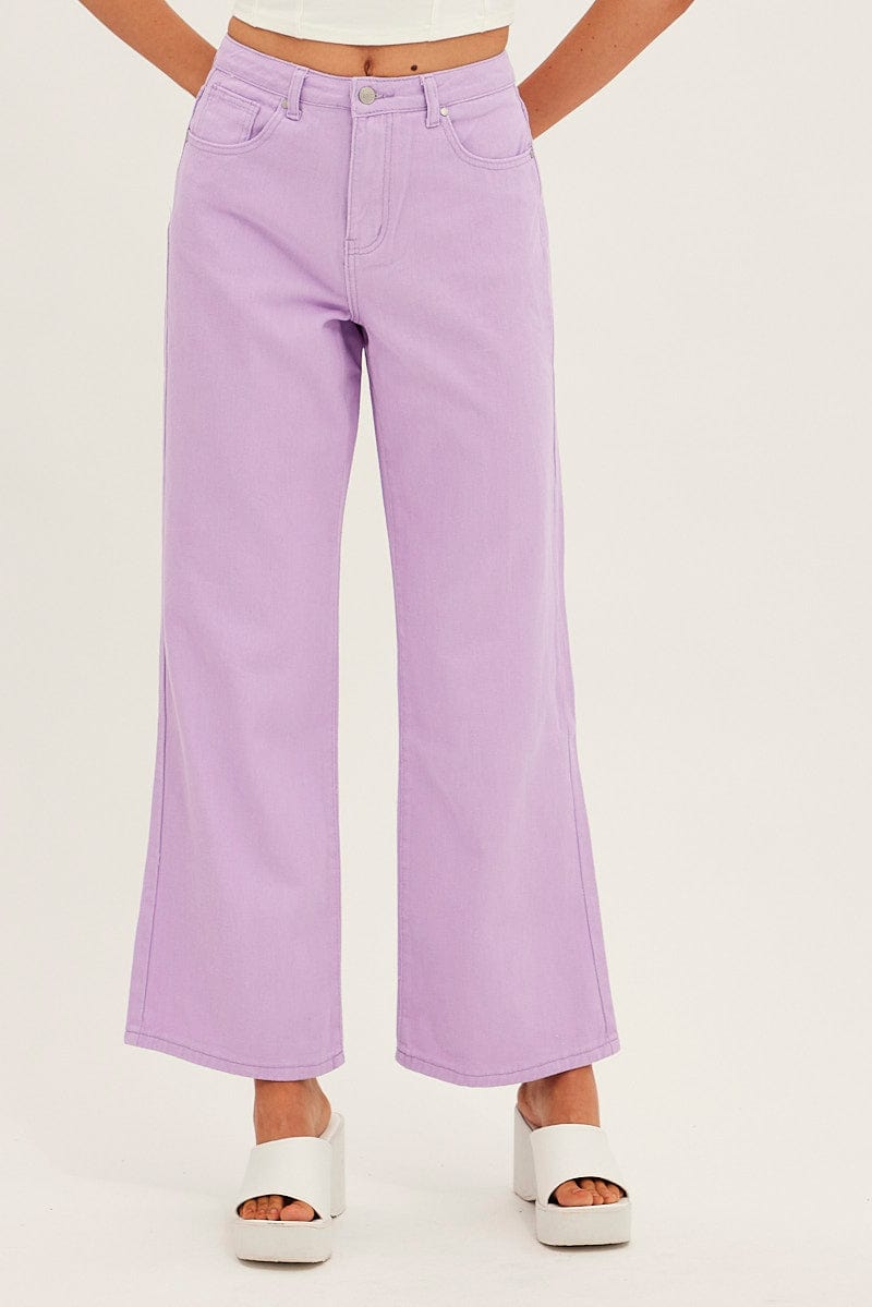 Purple Denim Jeans High Rise Wide Leg | Ally Fashion