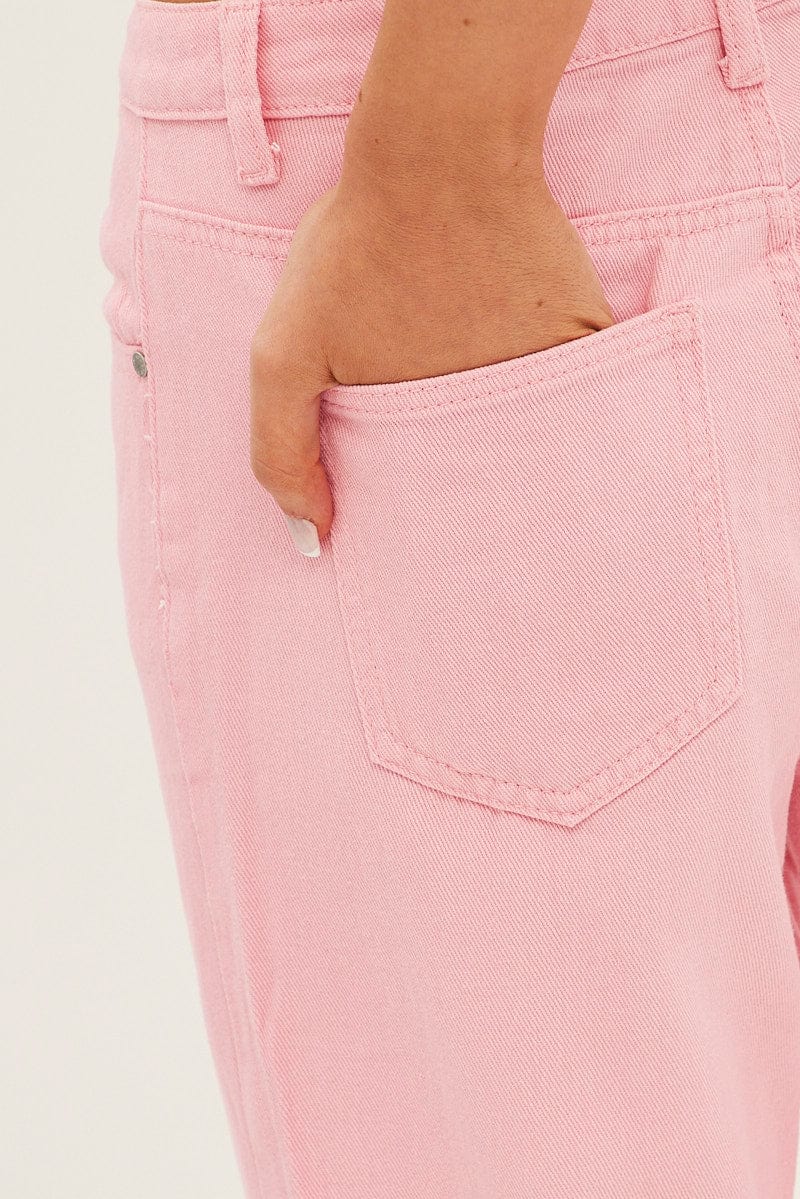 Pink Denim Jeans High Rise Wide Leg for Ally Fashion