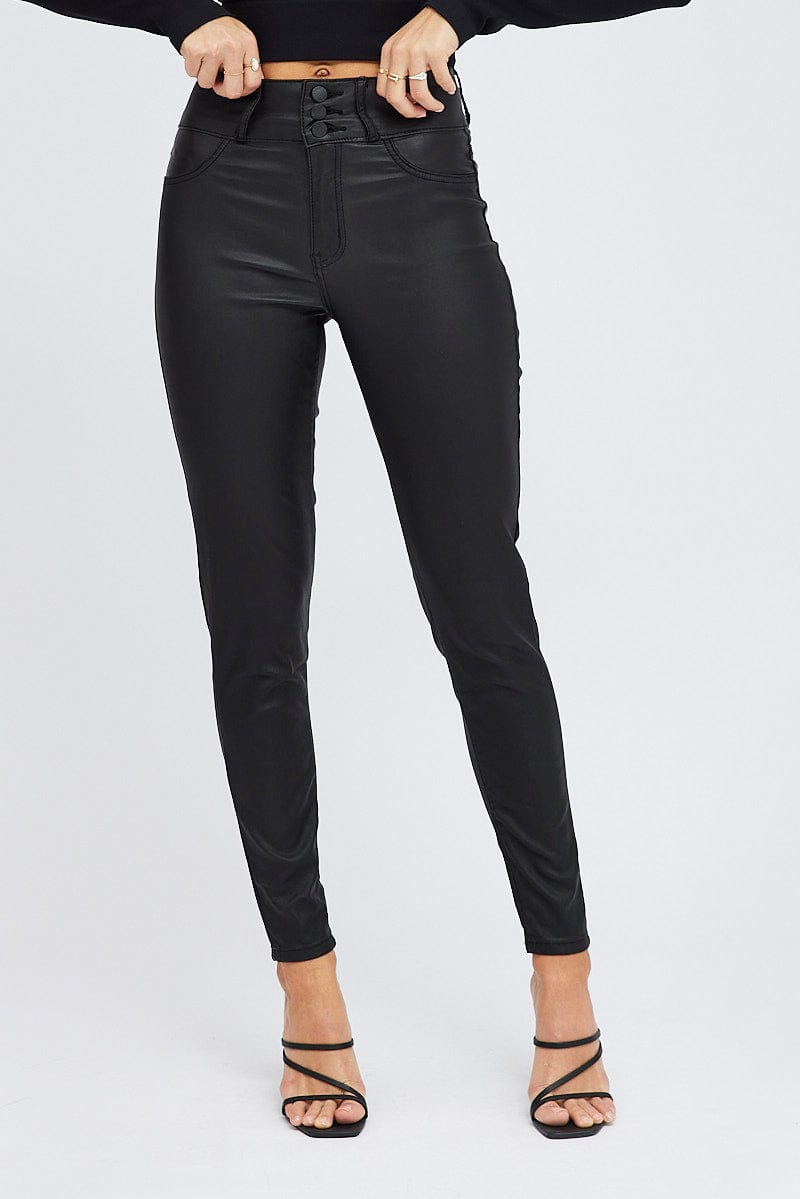 Black Skinny Jean High Rise Wet Look for Ally Fashion