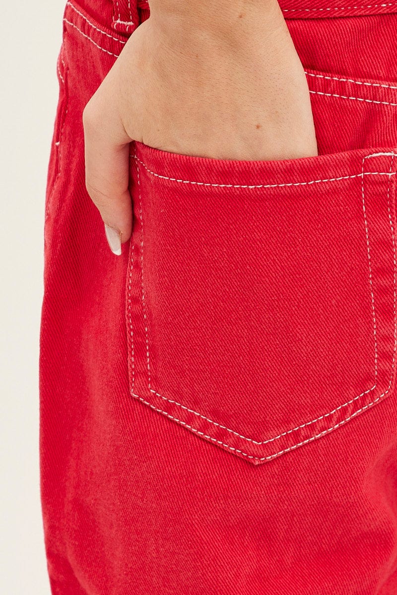 Red Cargo Denim Jeans Low Rise for Ally Fashion