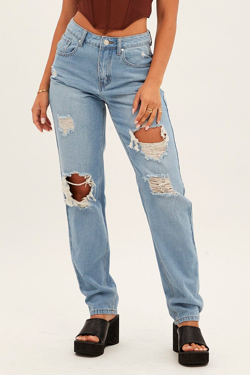 Blue Baggy Jeans High Rise Denim for Ally Fashion
