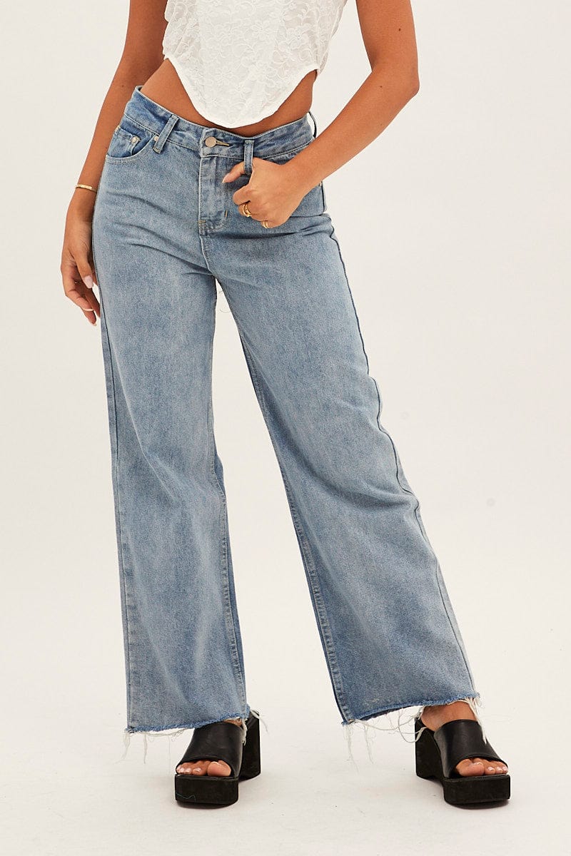 Blue Denim Jeans High Rise Wide Leg | Ally Fashion