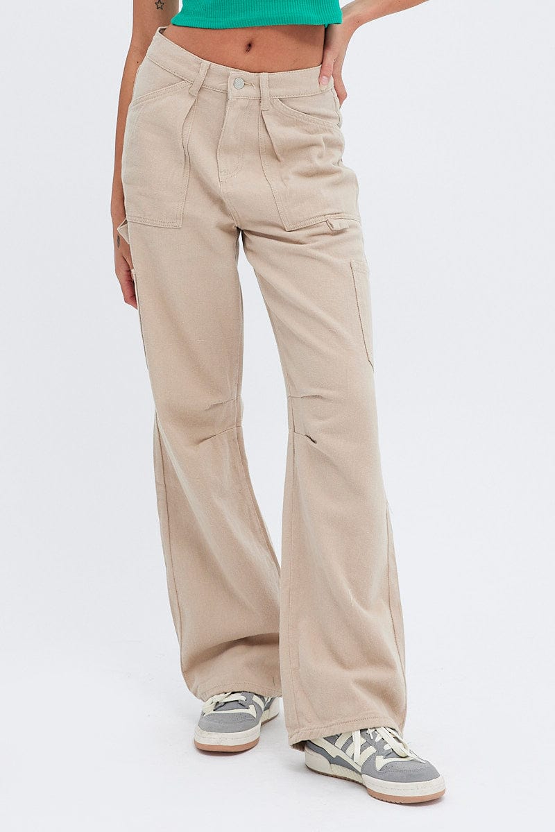 Beige Cargo Jeans Mid Rise for Ally Fashion