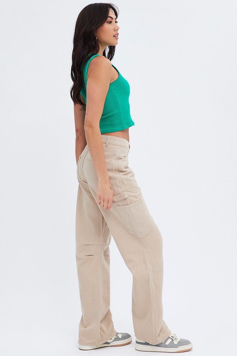 Beige Cargo Jeans Mid Rise for Ally Fashion