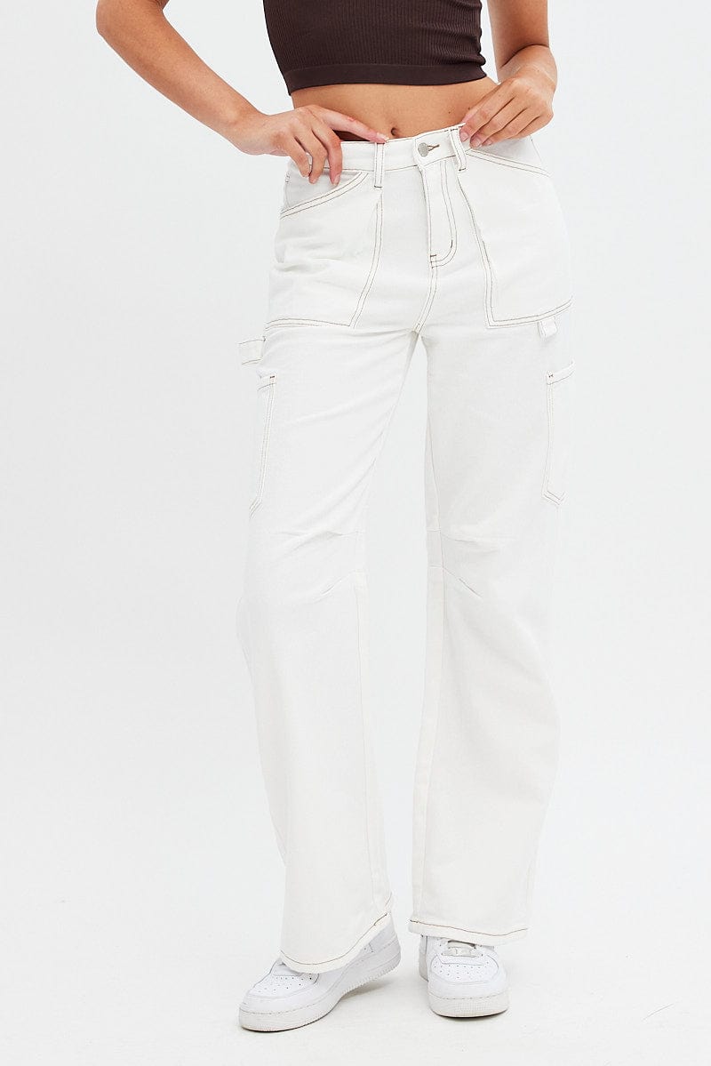 White Cargo Jeans Mid Rise for Ally Fashion