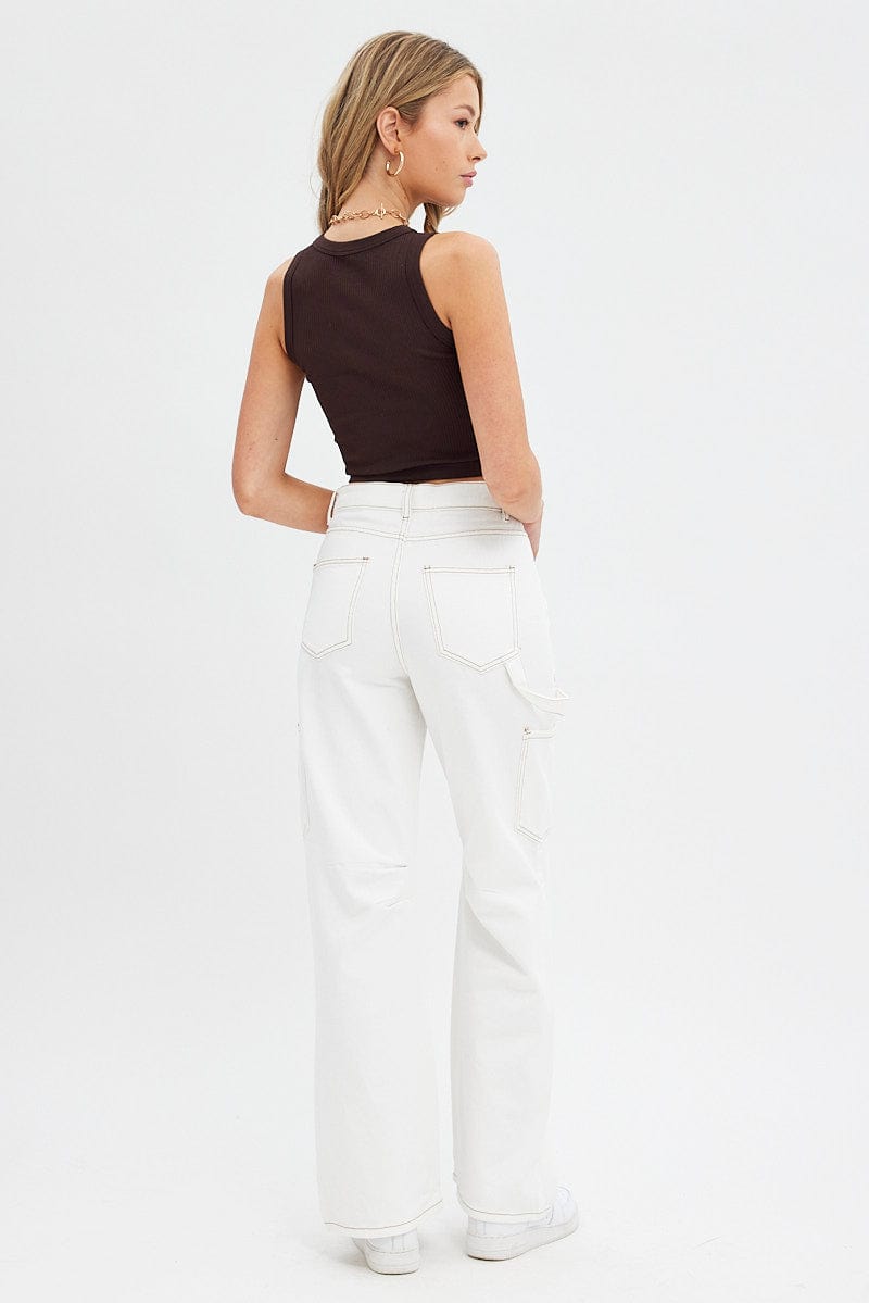 White Cargo Jeans Mid Rise for Ally Fashion