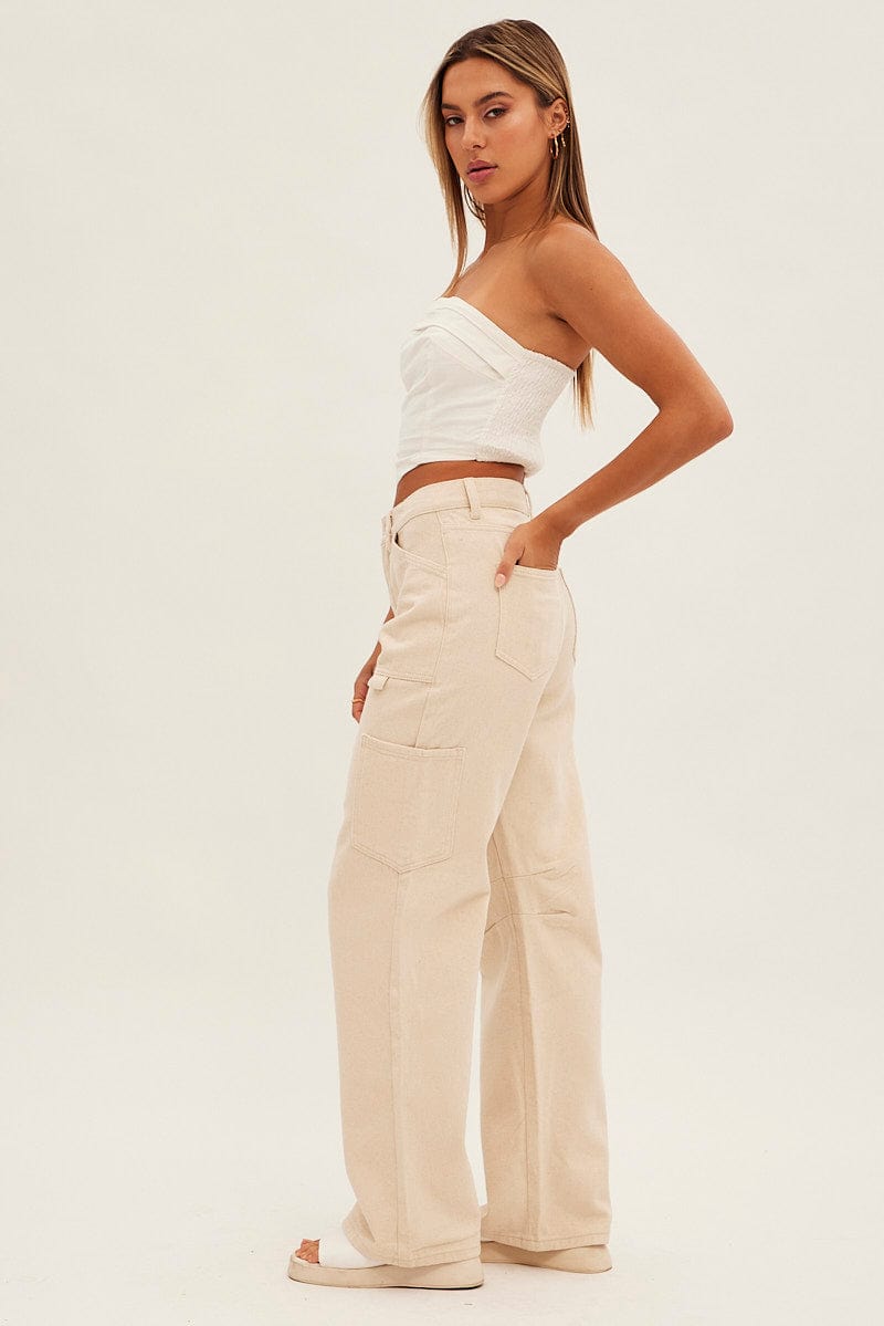 Beige Cargo Jeans Mid Rise for Ally Fashion