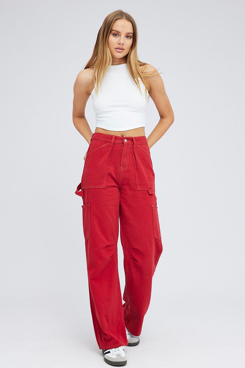 Red Cargo Jeans Mid Rise for Ally Fashion