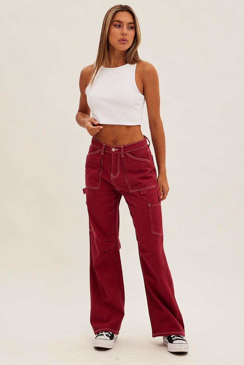 Red Cargo Jeans Mid Rise for Ally Fashion