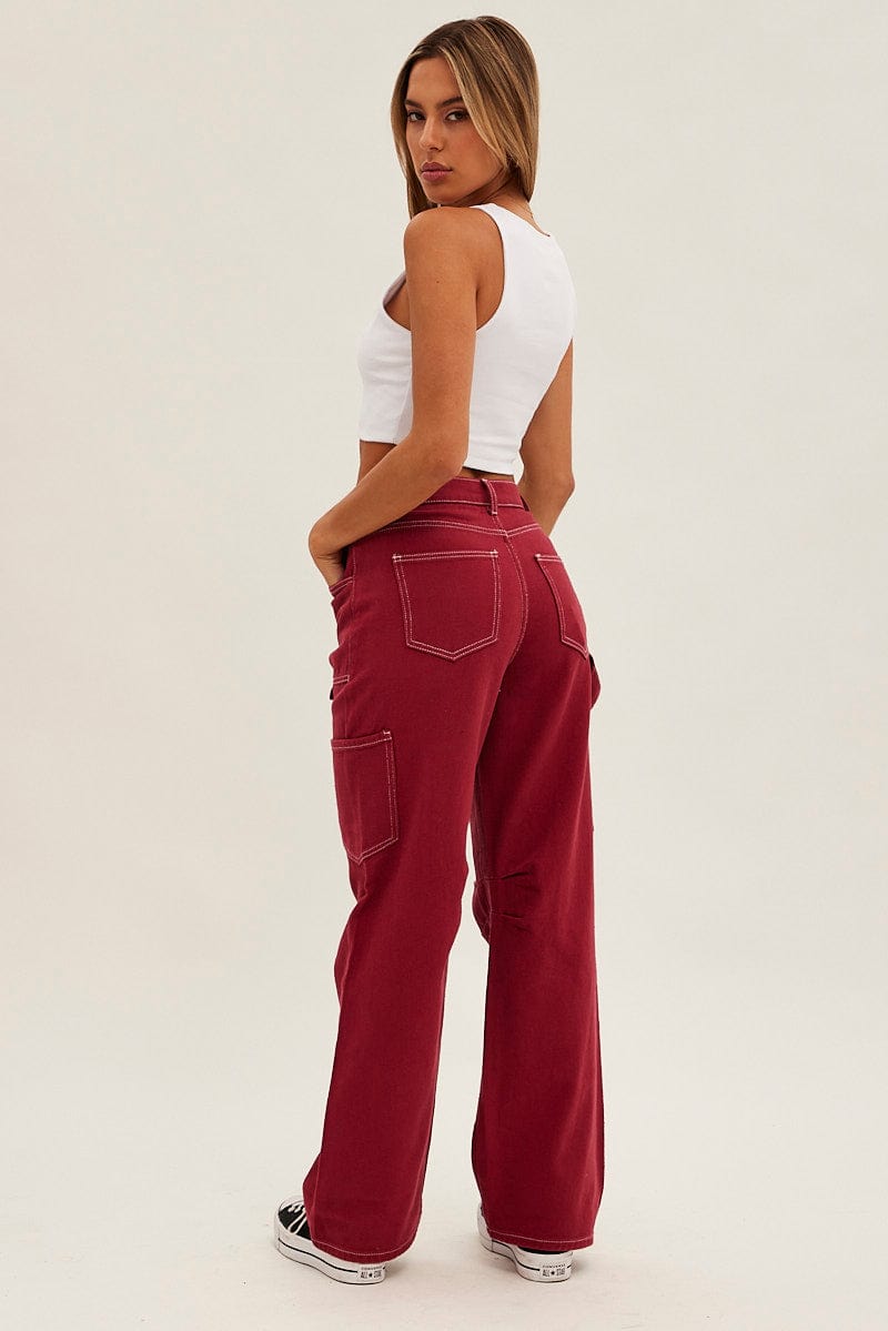 Red Cargo Jeans Mid Rise for Ally Fashion