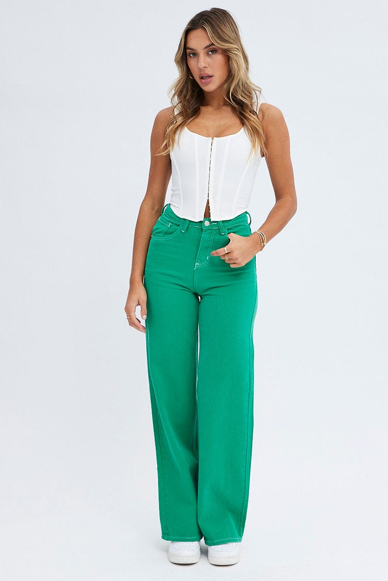Green Wide Leg Jeans Mid Rise | Ally Fashion