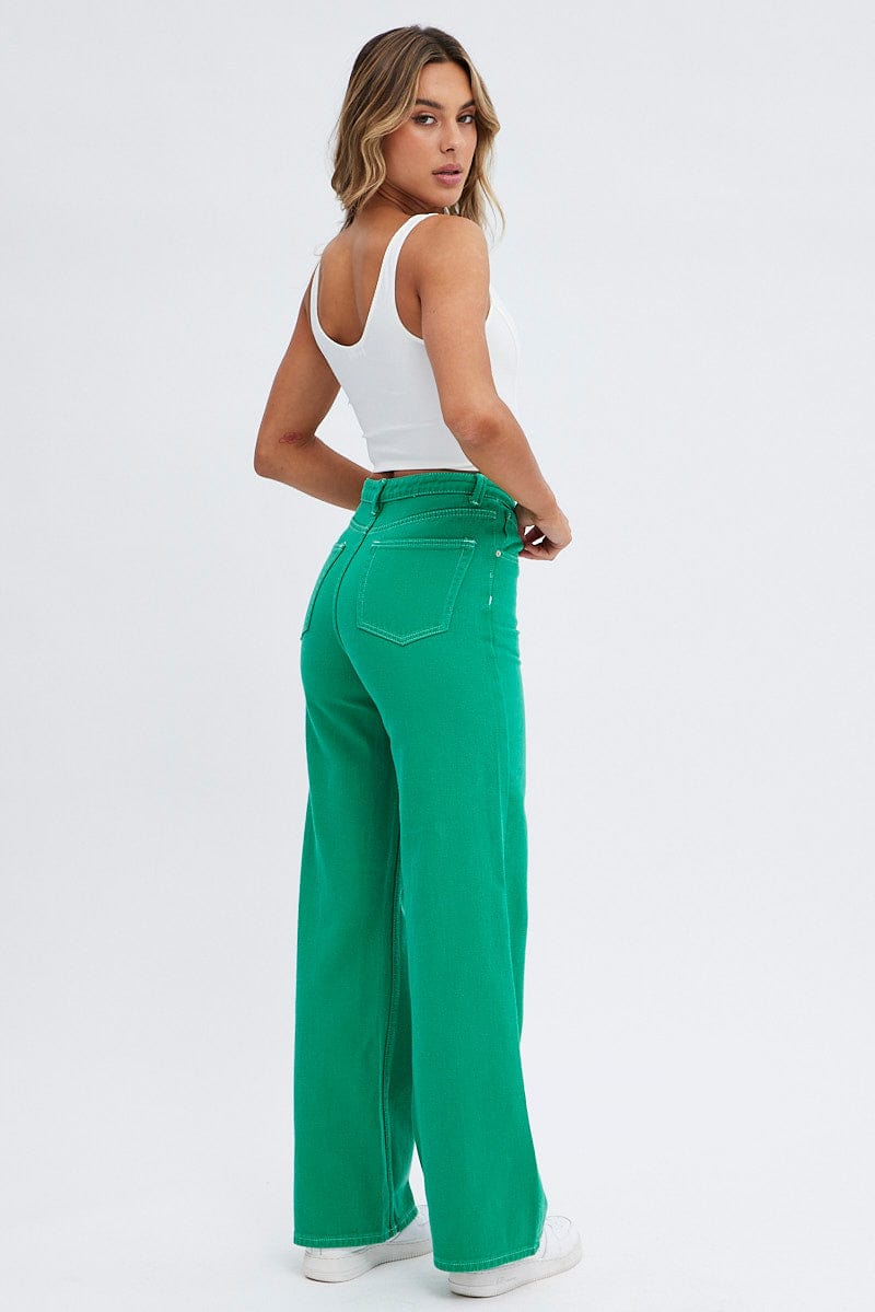 Green Wide Leg Jeans Mid Rise for Ally Fashion