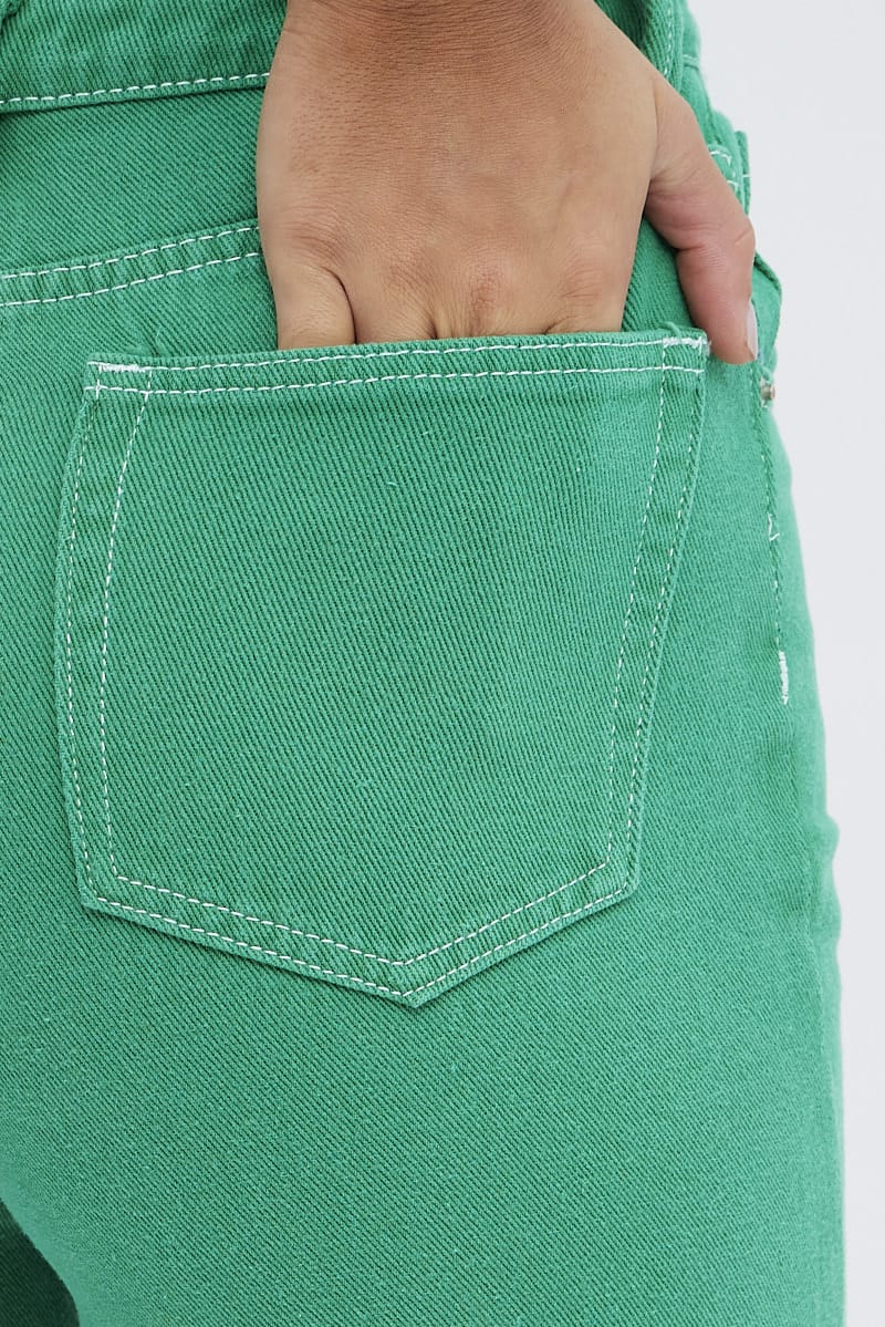 Green Wide Leg Jeans Mid Rise for Ally Fashion