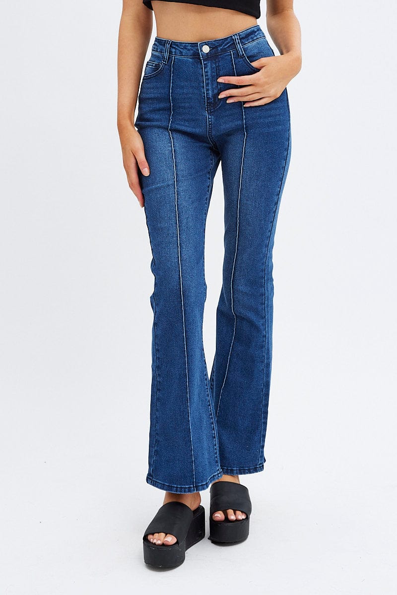 Denim Flare Jeans Mid Rise Pintuck for Ally Fashion