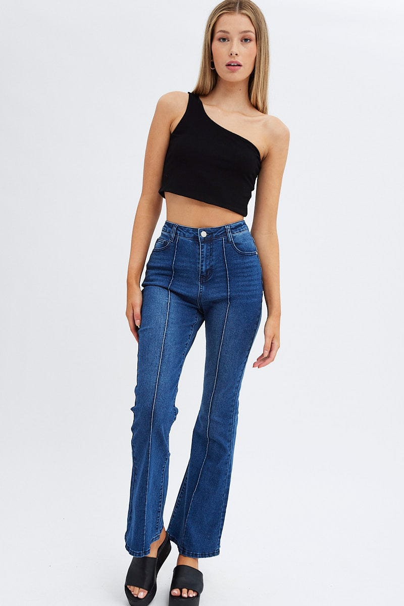 Denim Flare Jeans Mid Rise Pintuck for Ally Fashion