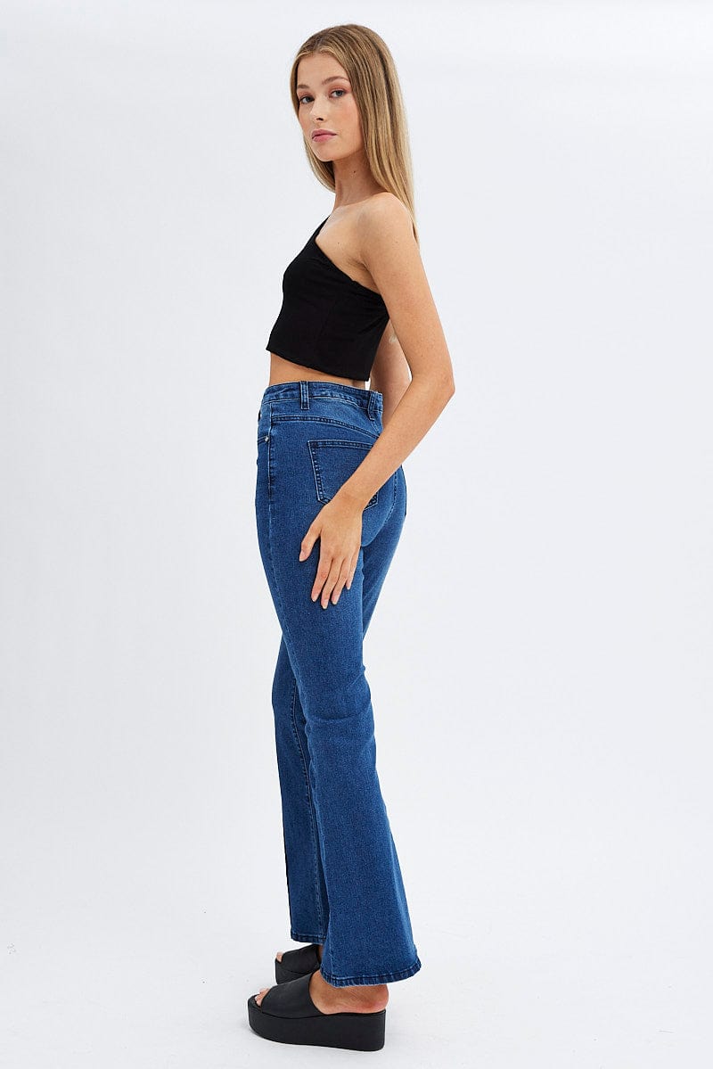 Denim Flare Jeans Mid Rise Pintuck for Ally Fashion