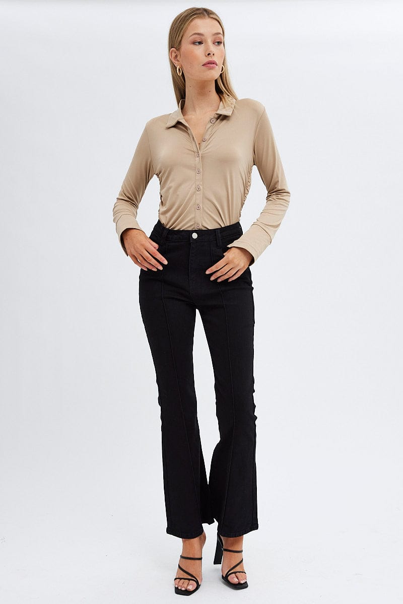 Black Flare Jeans Mid Rise Pintuck for Ally Fashion