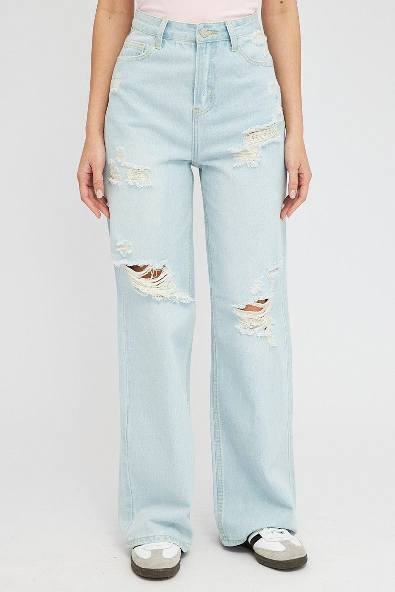 Denim Baggy Jeans High Rise Ripped for Ally Fashion