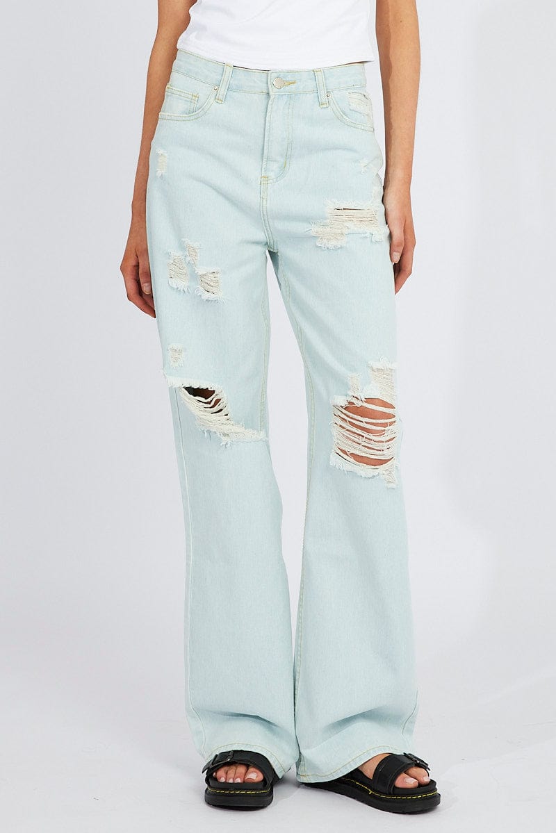 Denim Wide Leg Jean High Rise Ripped for Ally Fashion