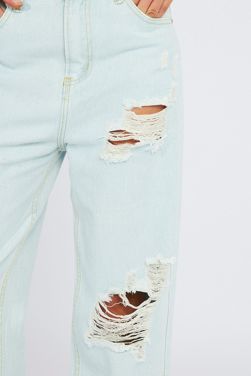 Denim Wide Leg Jean High Rise Ripped for Ally Fashion