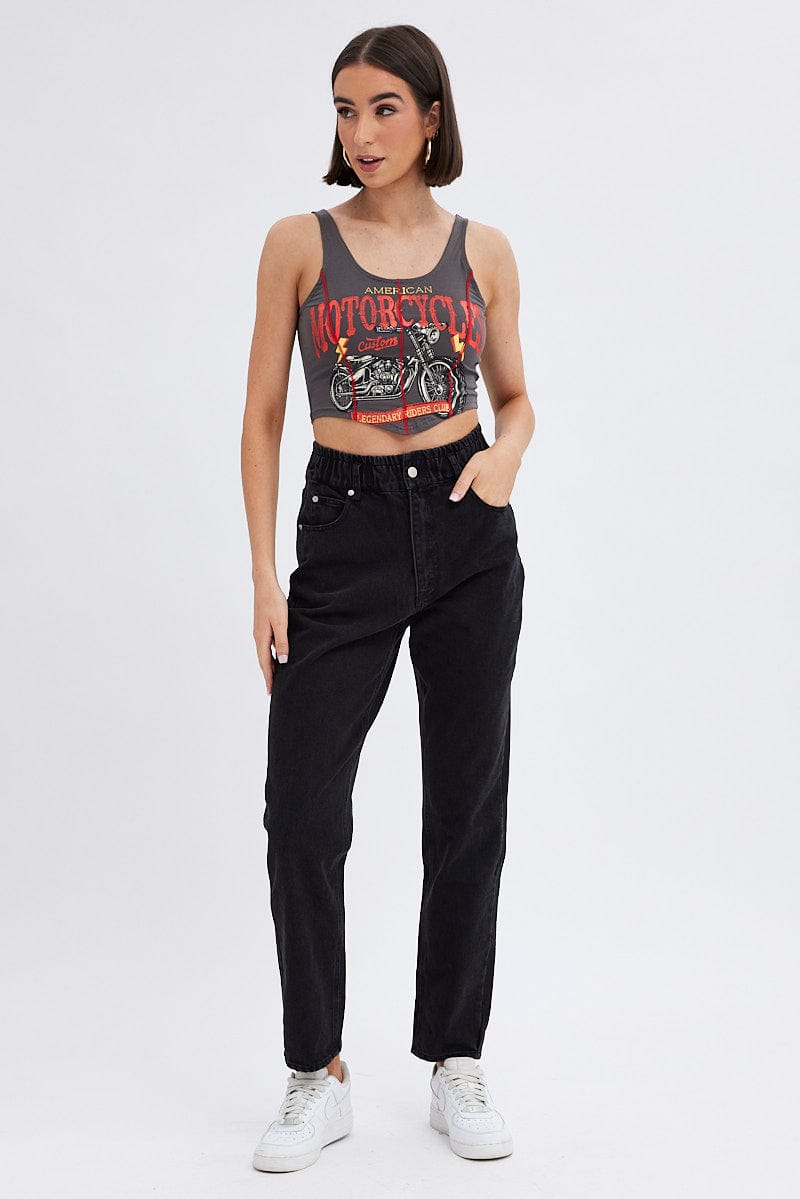 Black Paper Bag Jeans High Waist for Ally Fashion