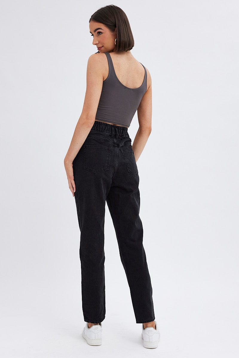 Black Paper Bag Jeans High Waist for Ally Fashion