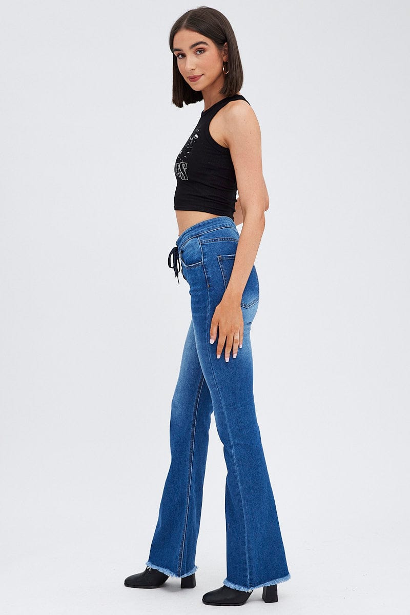 Blue Flare Jeans Lace Up for Ally Fashion