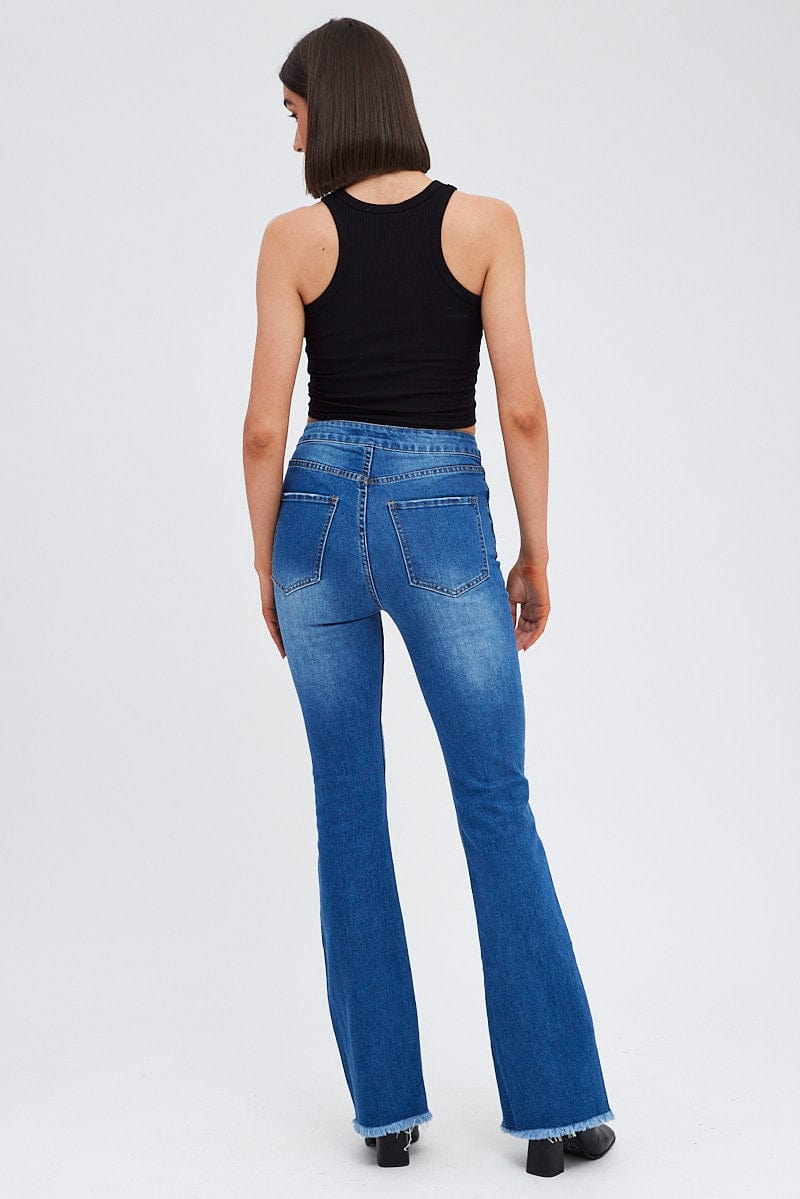 Blue Flare Jeans Lace Up for Ally Fashion