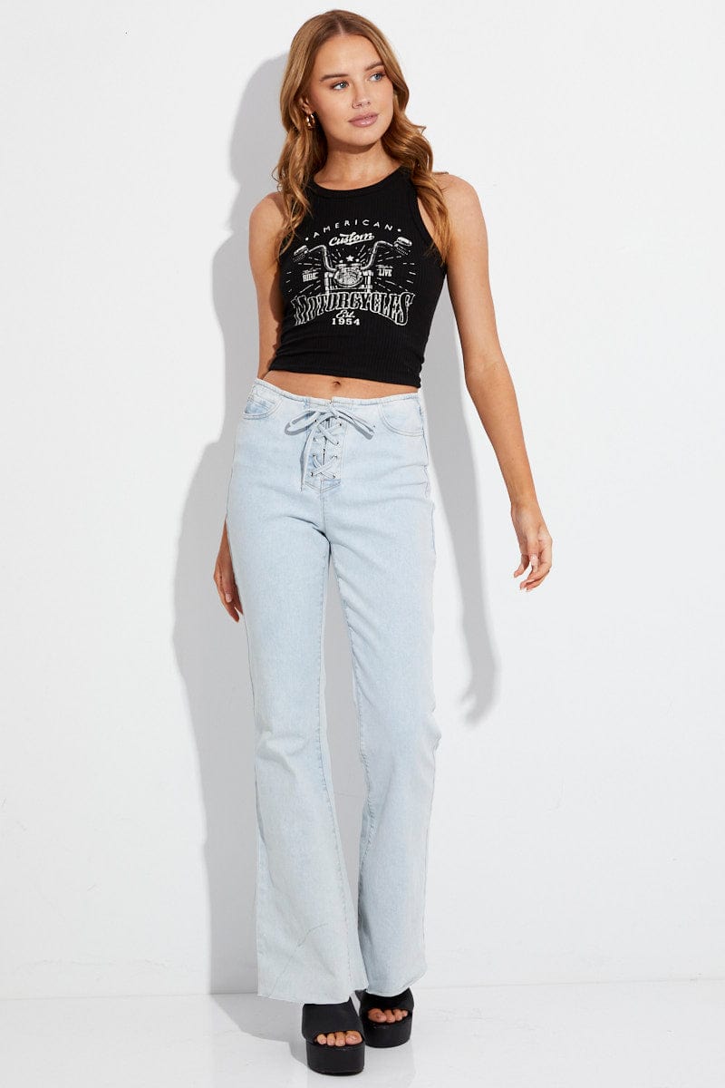 Blue Flare Jeans Lace Up for Ally Fashion