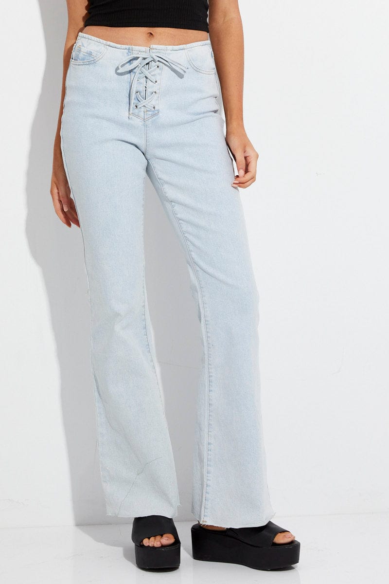 Blue Flare Jeans Lace Up for Ally Fashion