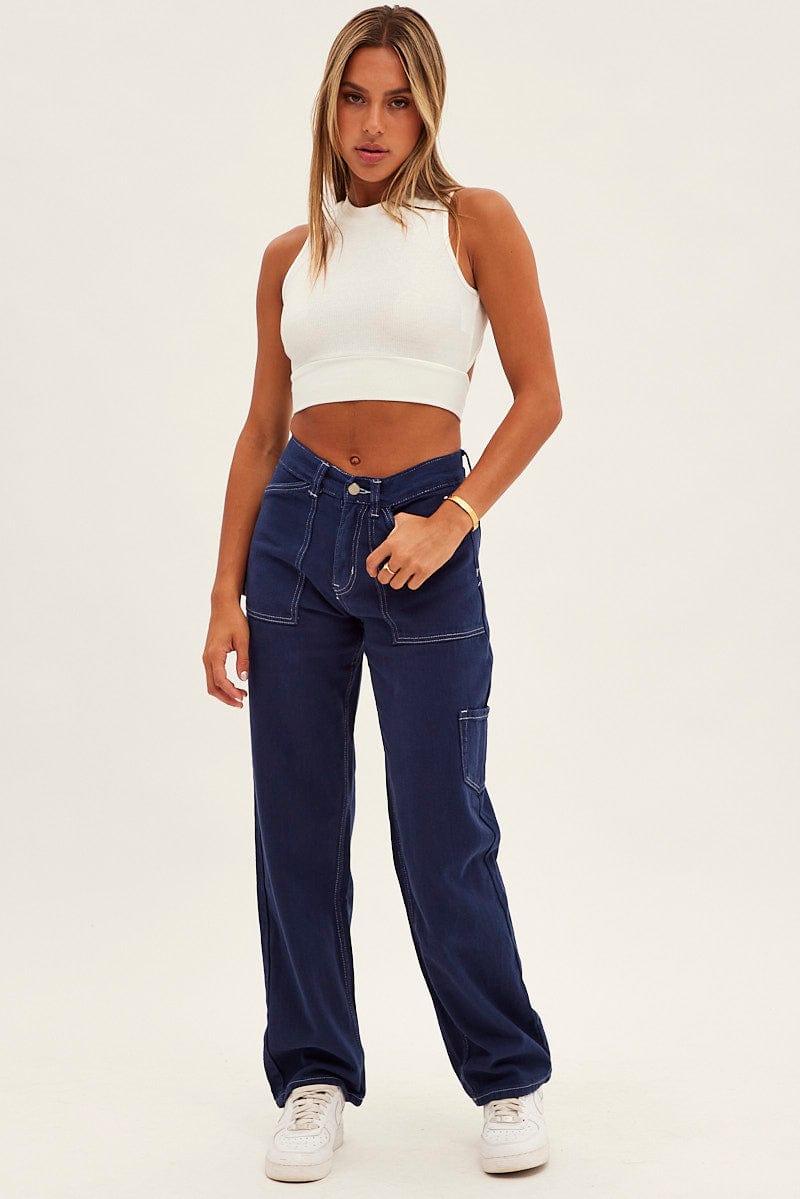 Blue Cargo Jeans Mid Rise | Ally Fashion