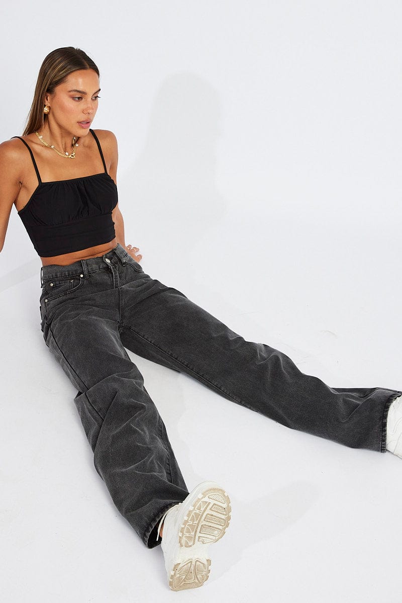 Grey Wide Leg Jean High Rise for Ally Fashion