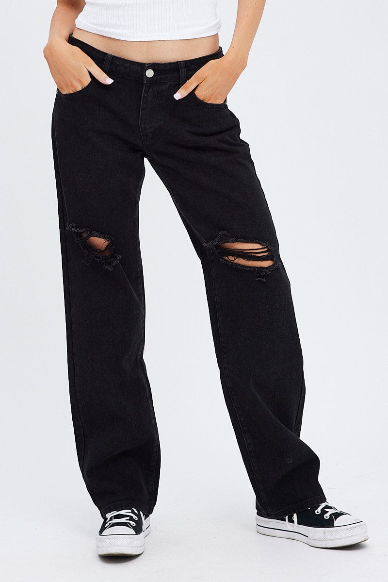 Black Straight Jeans Low Rise for Ally Fashion