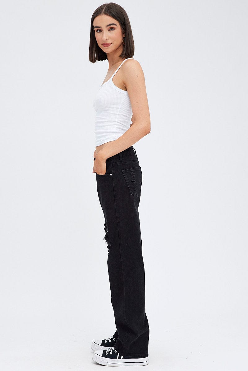 Black Straight Jeans Low Rise for Ally Fashion