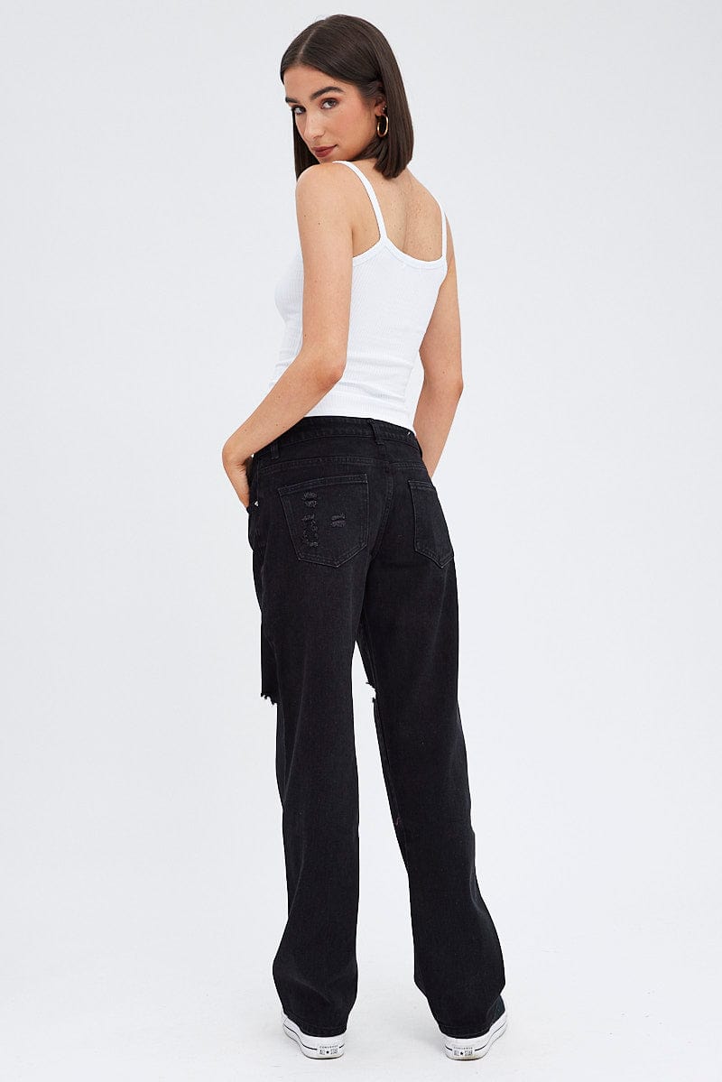 Black Straight Jeans Low Rise for Ally Fashion