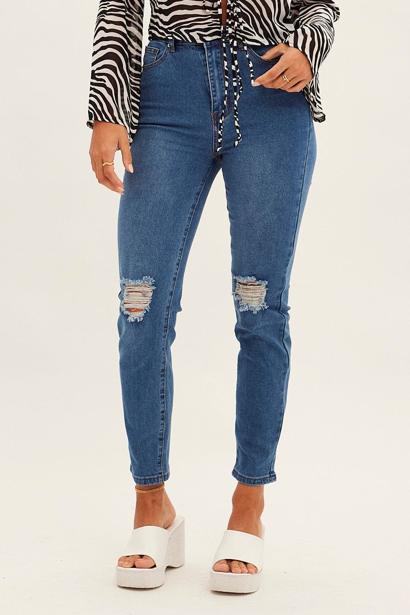 Denim Mom Jeans High Rise Stretch for Ally Fashion