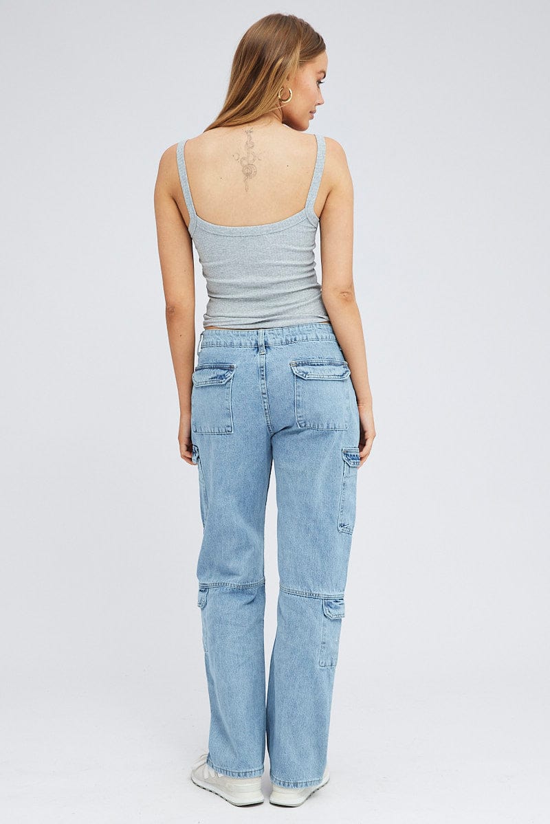 Denim Cargo Jeans Straight Out Pocket for Ally Fashion